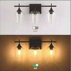 Applique da bagno a 3 luci in stile industriale con paralume in vetro e LED