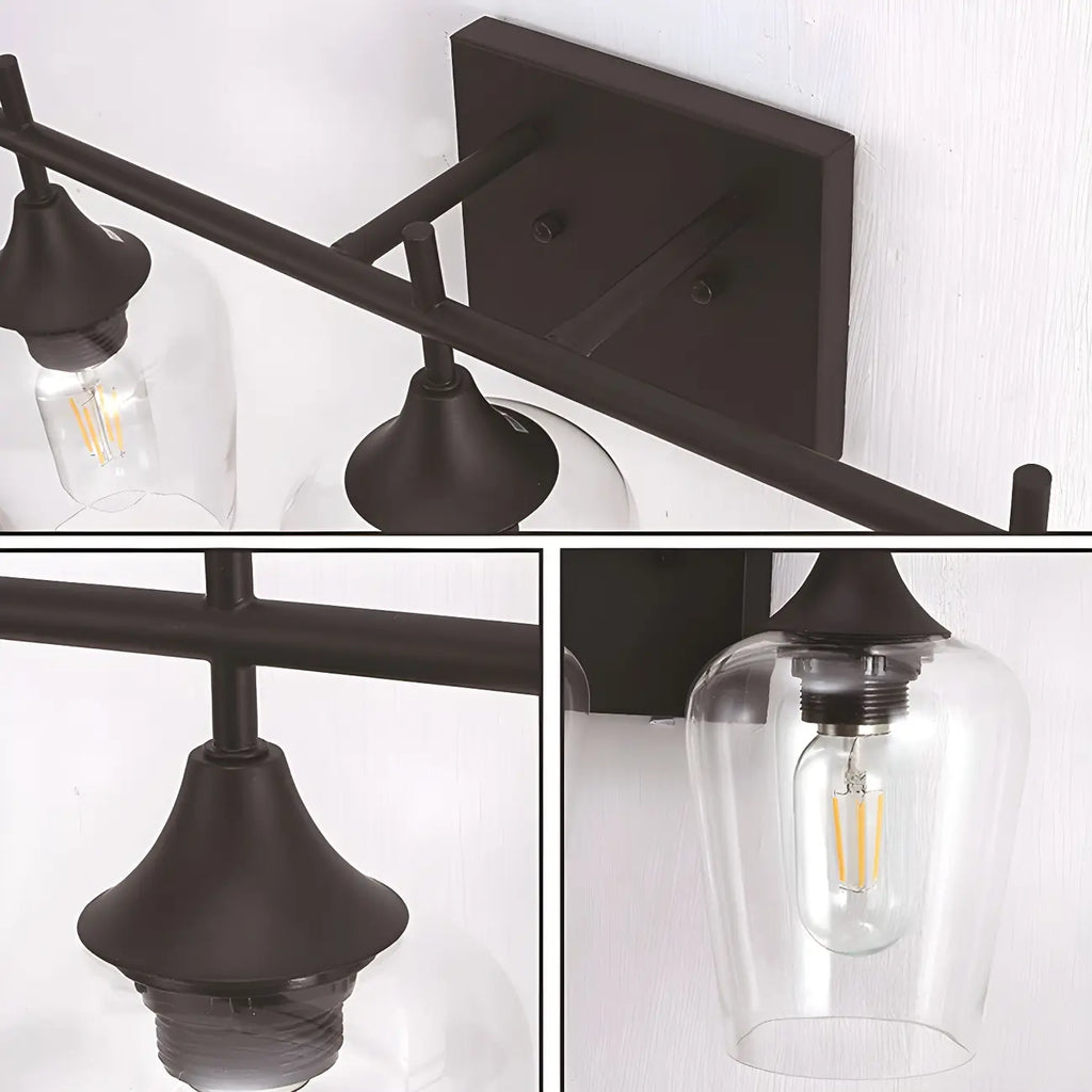Applique da bagno a 3 luci in stile industriale con paralume in vetro e LED