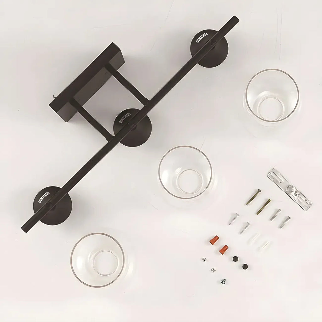 Applique da bagno a 3 luci in stile industriale con paralume in vetro e LED