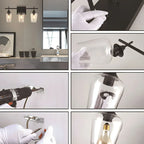 Applique da bagno a 3 luci in stile industriale con paralume in vetro e LED