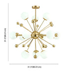 Lustre Sputnik moderne à 12 lumières en verre blanc avec tiges de suspension dorées