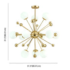 Lustre Sputnik moderne à 12 lumières en verre blanc avec tiges de suspension dorées