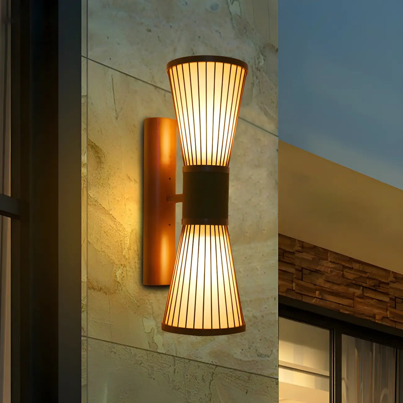 Applique murale extérieure LED 23,5 cm en bambou brun avec 2 lumières