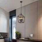 Lustre candélabre ouvert Simplicity en métal noir et bois