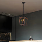 Lustre candélabre ouvert Simplicity en métal noir et bois