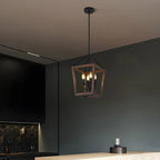 Lustre candélabre ouvert Simplicity en métal noir et bois