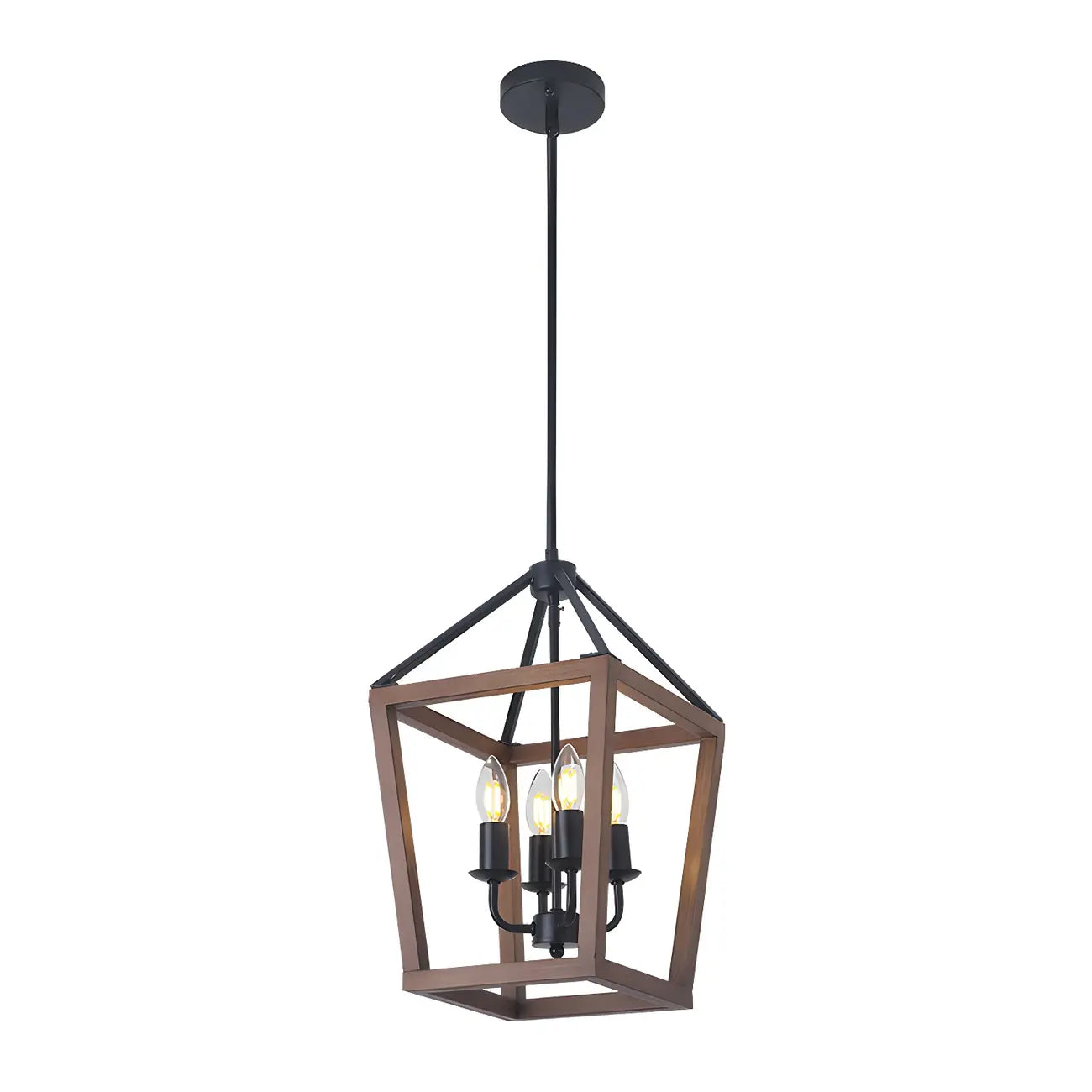 Lustre candélabre ouvert Simplicity en métal noir et bois