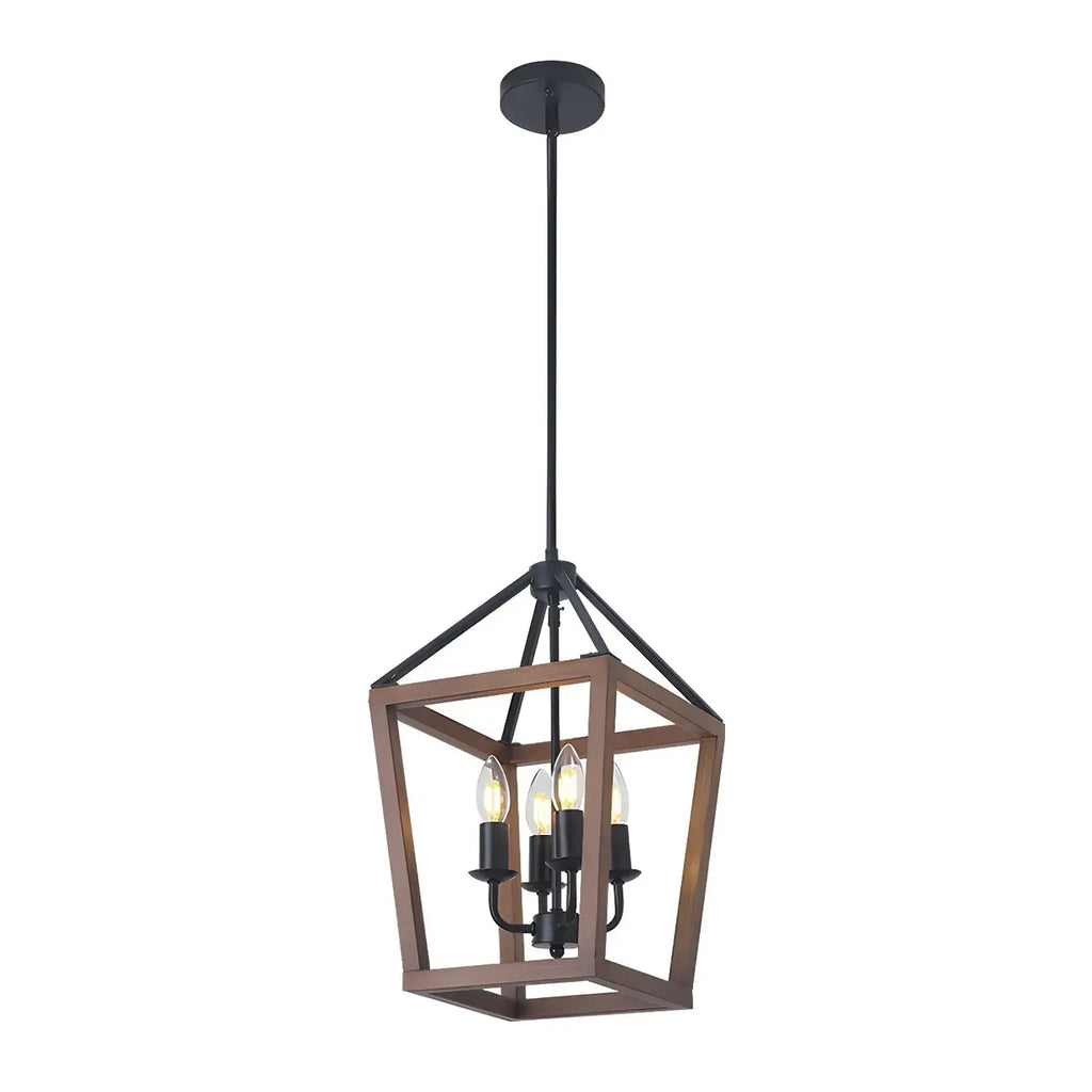 Lustre candélabre ouvert Simplicity en métal noir et bois