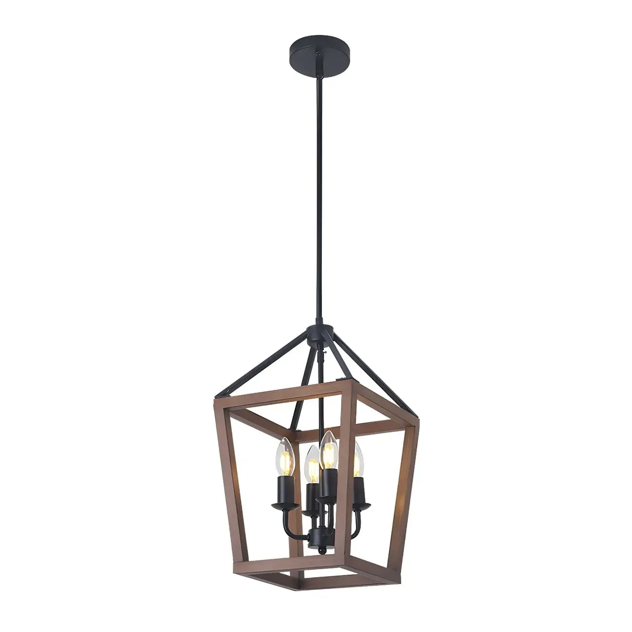 Lustre candélabre ouvert Simplicity en métal noir et bois