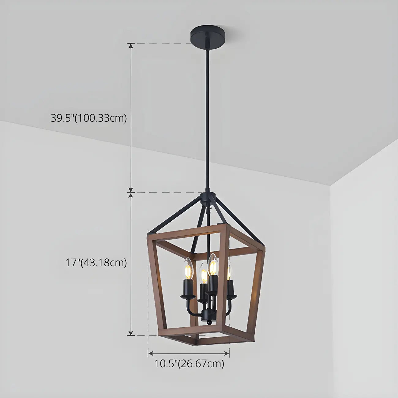 Lustre candélabre ouvert Simplicity en métal noir et bois