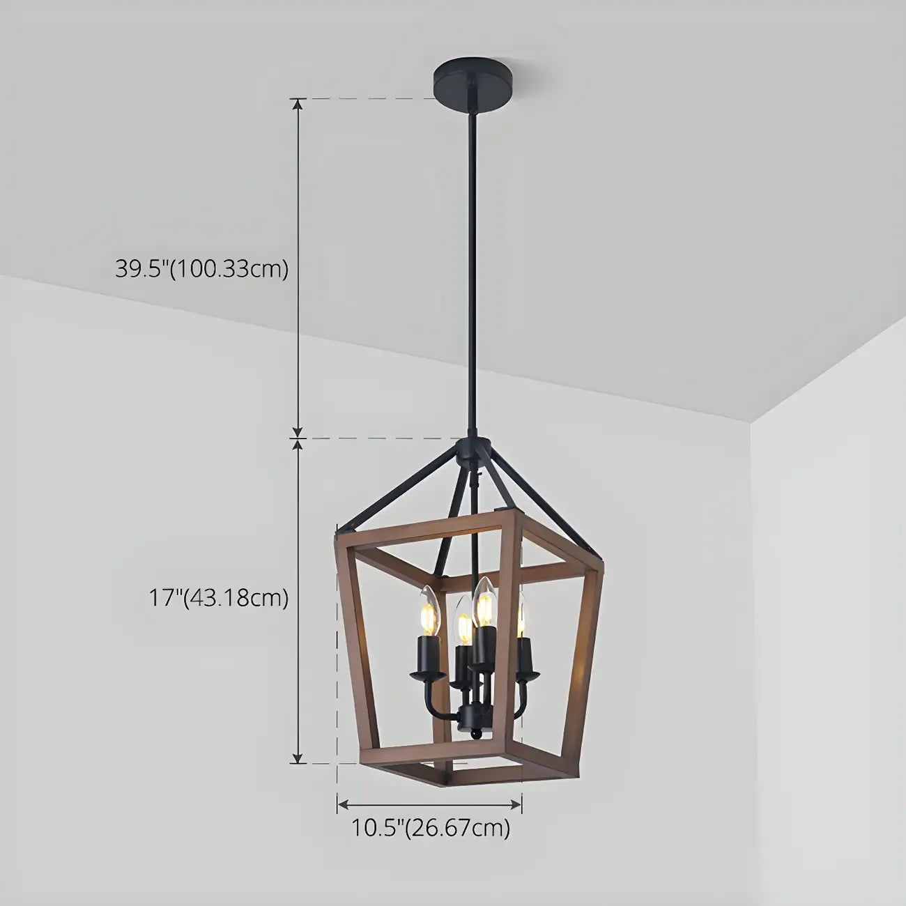 Lustre candélabre ouvert Simplicity en métal noir et bois