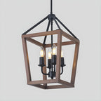 Lustre candélabre ouvert Simplicity en métal noir et bois