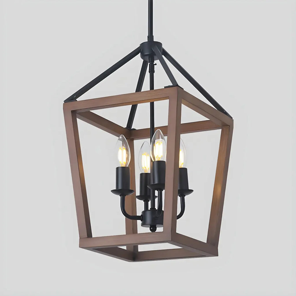Lustre candélabre ouvert Simplicity en métal noir et bois