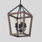 Lustre candélabre ouvert Simplicity en métal noir et bois