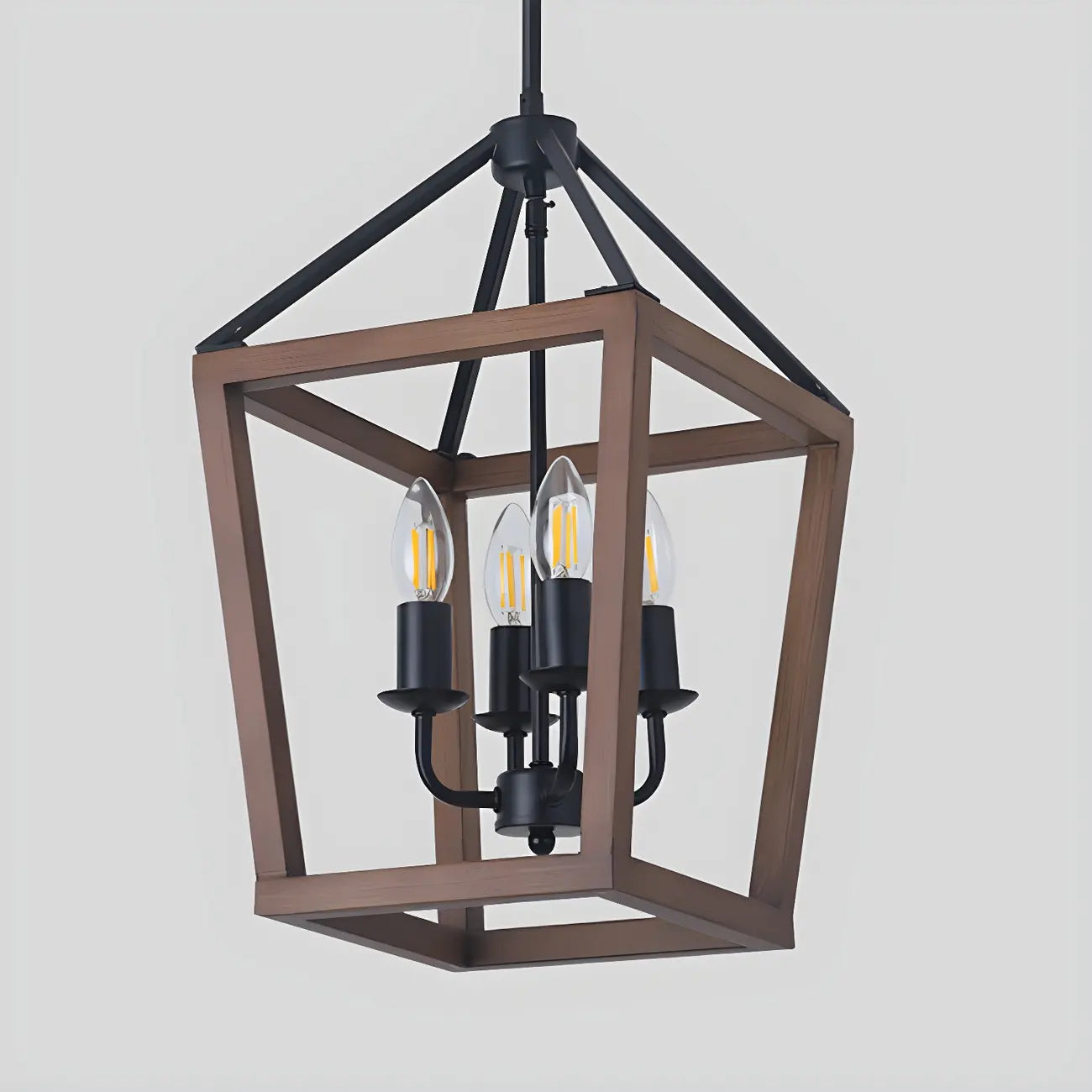 Lustre candélabre ouvert Simplicity en métal noir et bois