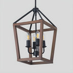 Lustre candélabre ouvert Simplicity en métal noir et bois