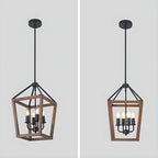 Lustre candélabre ouvert Simplicity en métal noir et bois