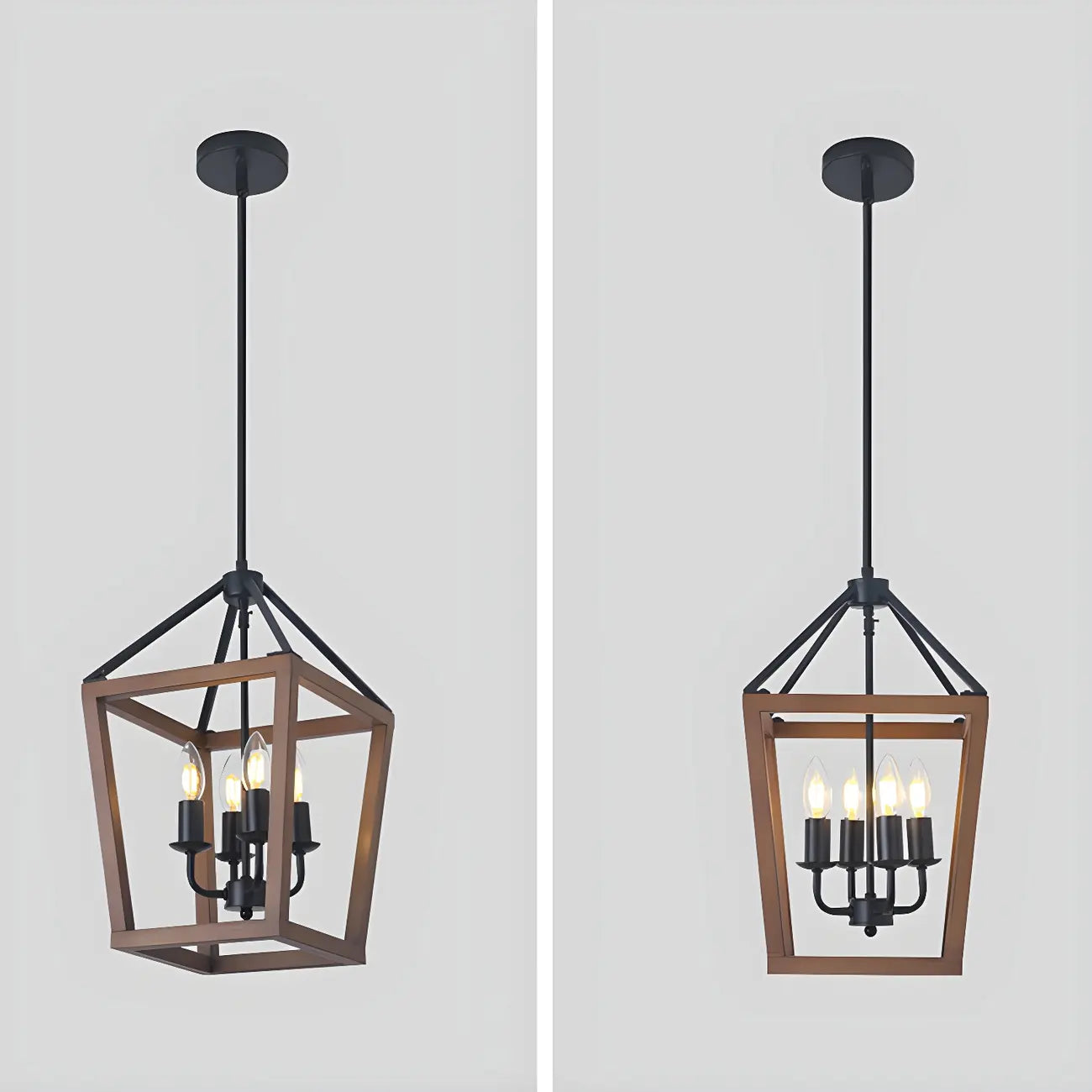 Lustre candélabre ouvert Simplicity en métal noir et bois