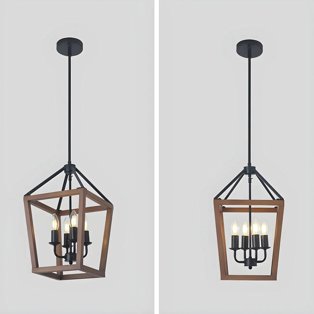 Lustre candélabre ouvert Simplicity en métal noir et bois