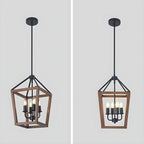 Lustre candélabre ouvert Simplicity en métal noir et bois