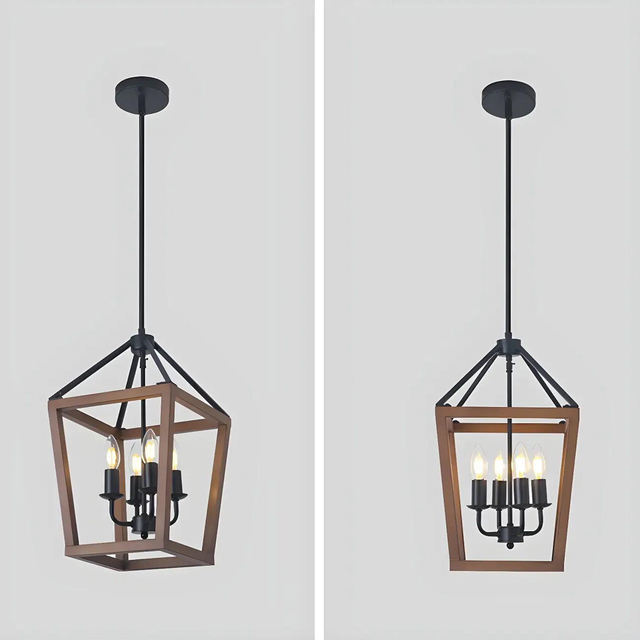 Lustre candélabre ouvert Simplicity en métal noir et bois