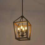 Lustre candélabre ouvert Simplicity en métal noir et bois