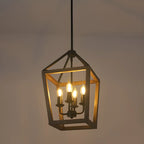 Lustre candélabre ouvert Simplicity en métal noir et bois