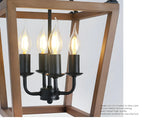 Lustre candélabre ouvert Simplicity en métal noir et bois