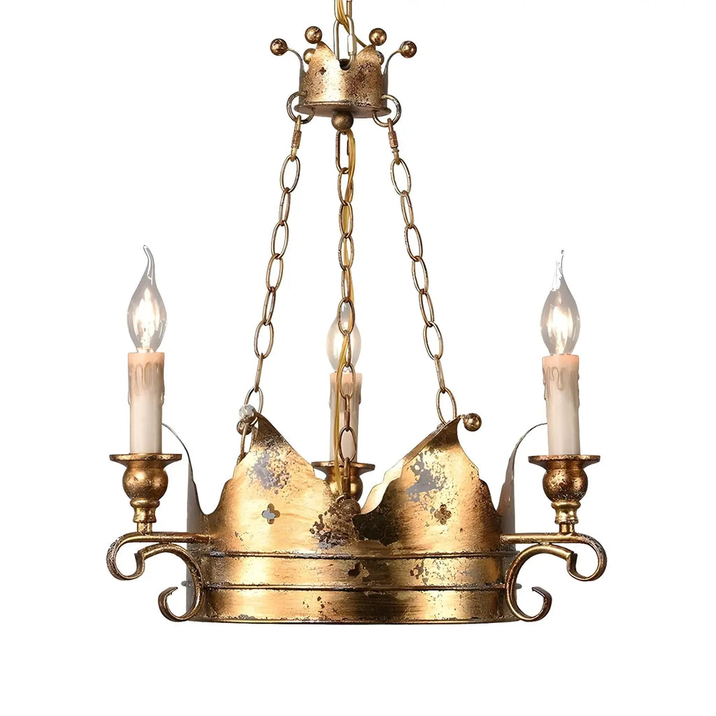 Lustre royal en fer forgé à couronne dorée