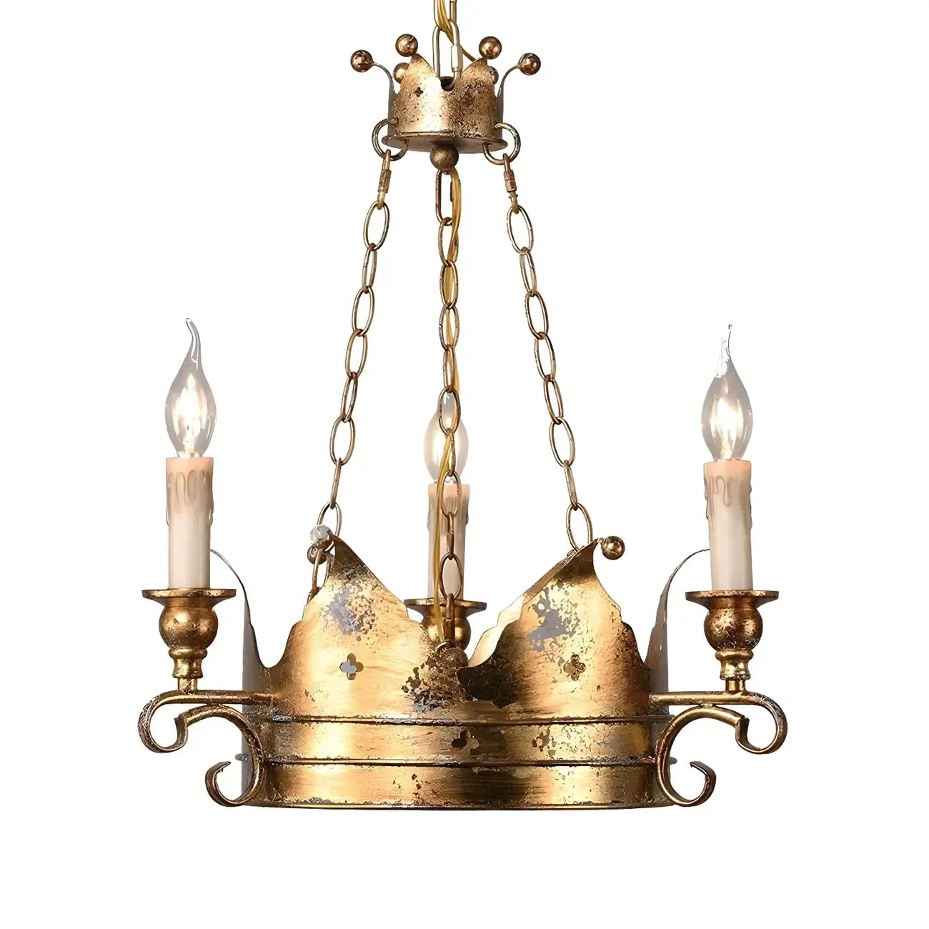 Lustre royal en fer forgé à couronne dorée