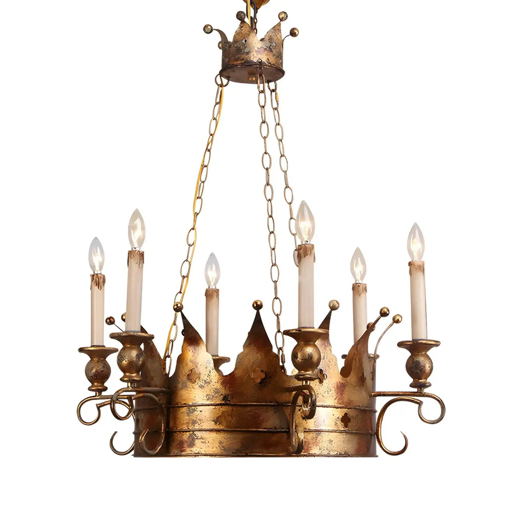 Lustre royal en fer forgé à couronne dorée