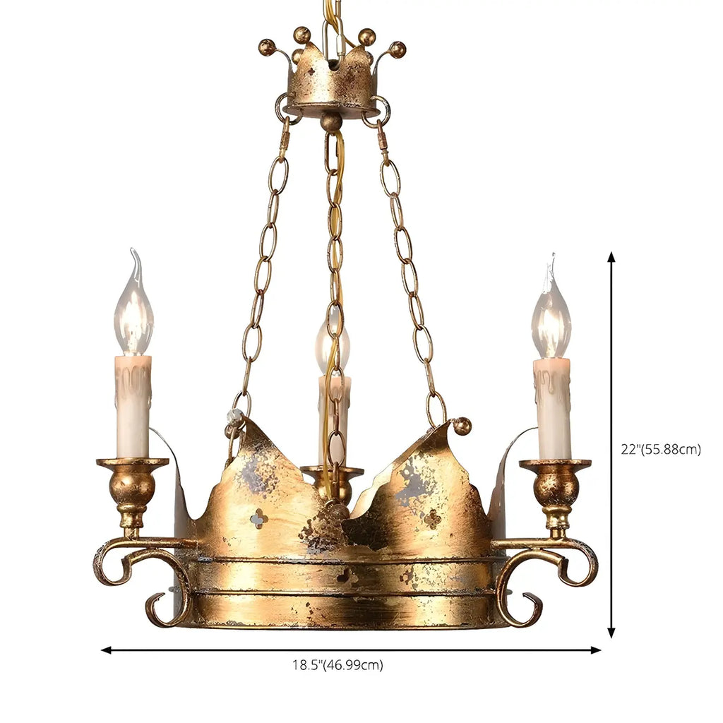 Lustre royal en fer forgé à couronne dorée