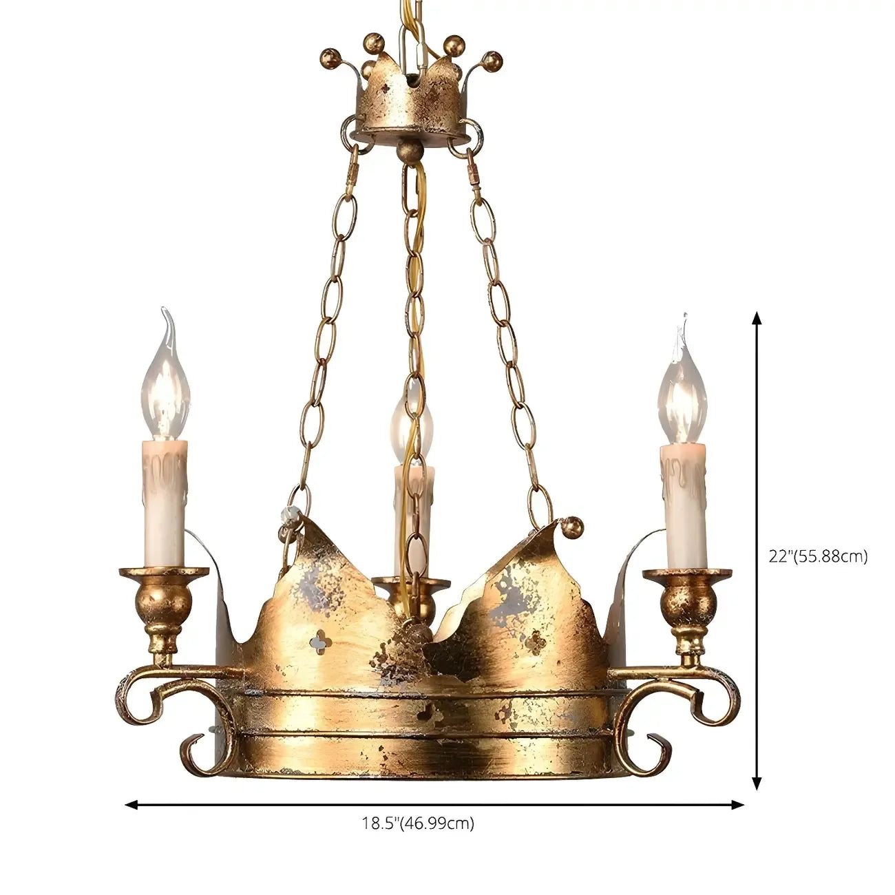 Lustre royal en fer forgé à couronne dorée