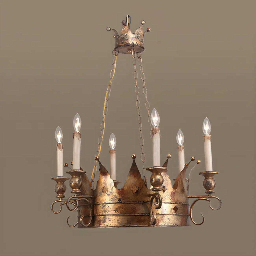 Lustre royal en fer forgé à couronne dorée
