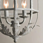 Lampadario a gabbia in ferro grigio anticato portacandele