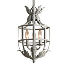 Lampadario a gabbia in ferro grigio anticato portacandele