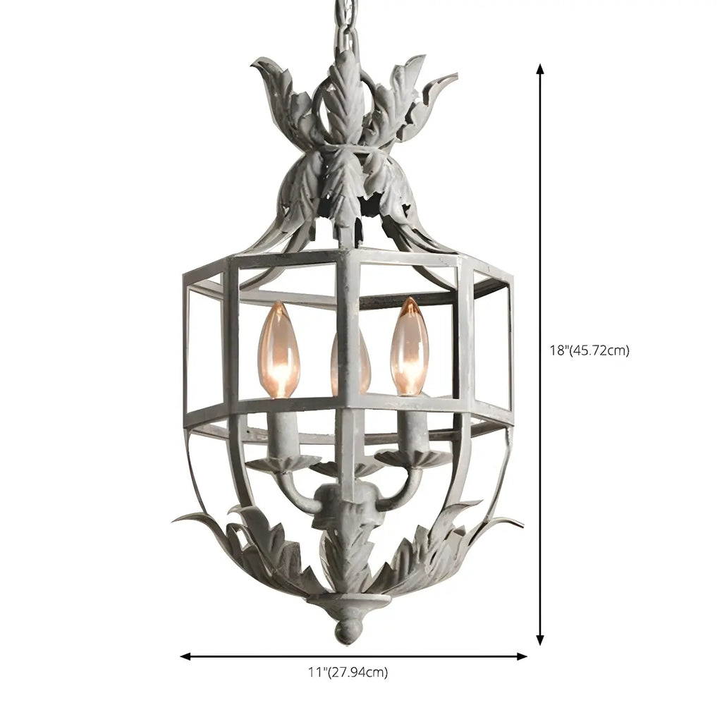 Lampadario a gabbia in ferro grigio anticato portacandele