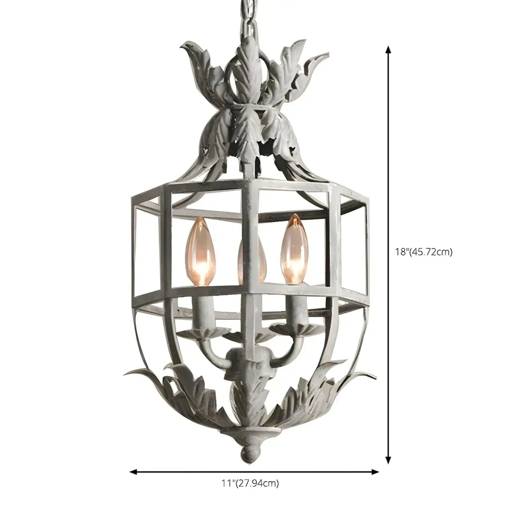 Lampadario a gabbia in ferro grigio anticato portacandele