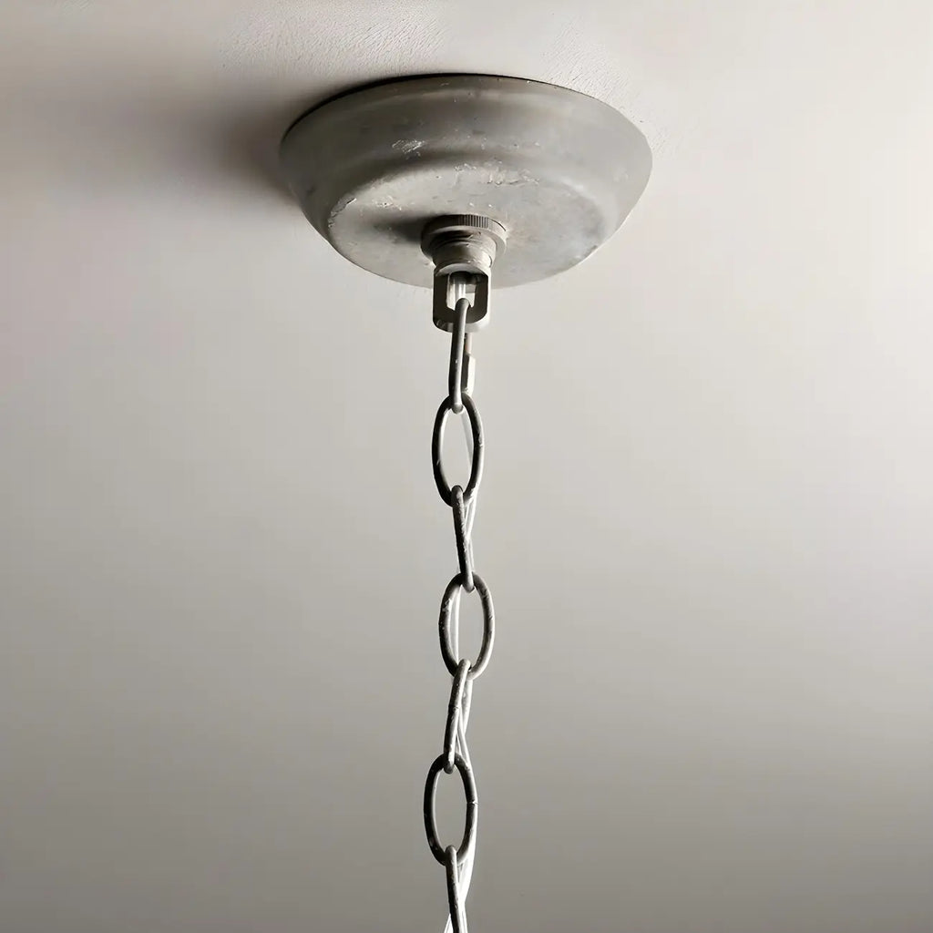Lampadario a gabbia in ferro grigio anticato portacandele