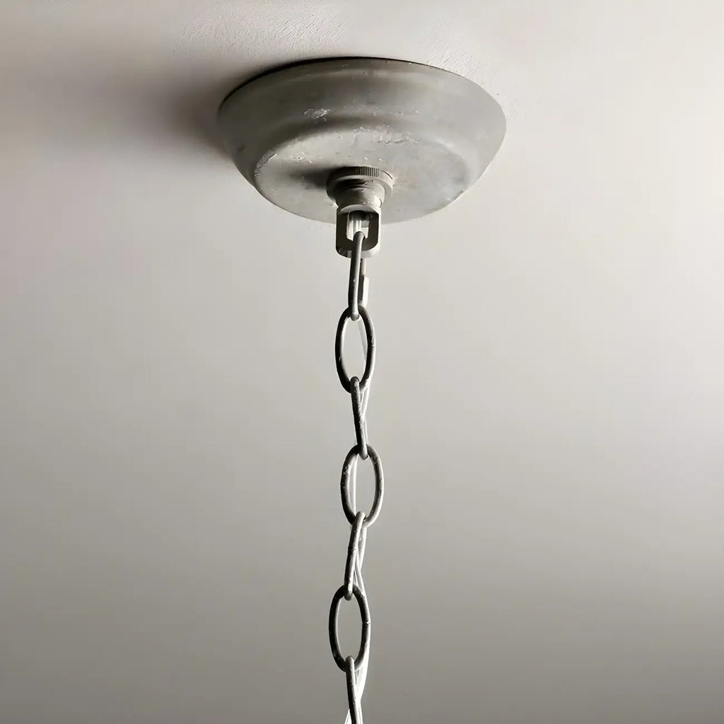 Lampadario a gabbia in ferro grigio anticato portacandele