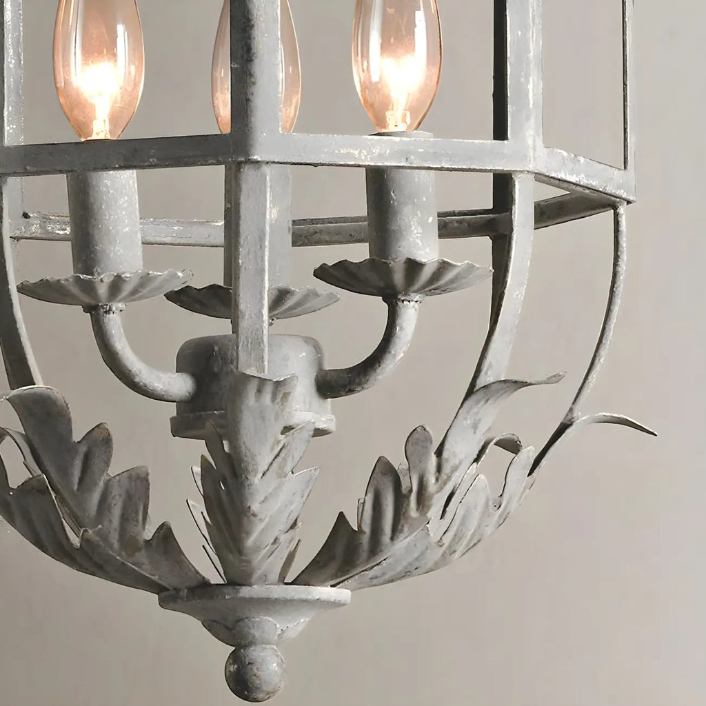 Lampadario a gabbia in ferro grigio anticato portacandele