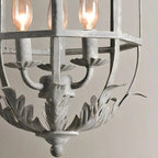 Lampadario a gabbia in ferro grigio anticato portacandele