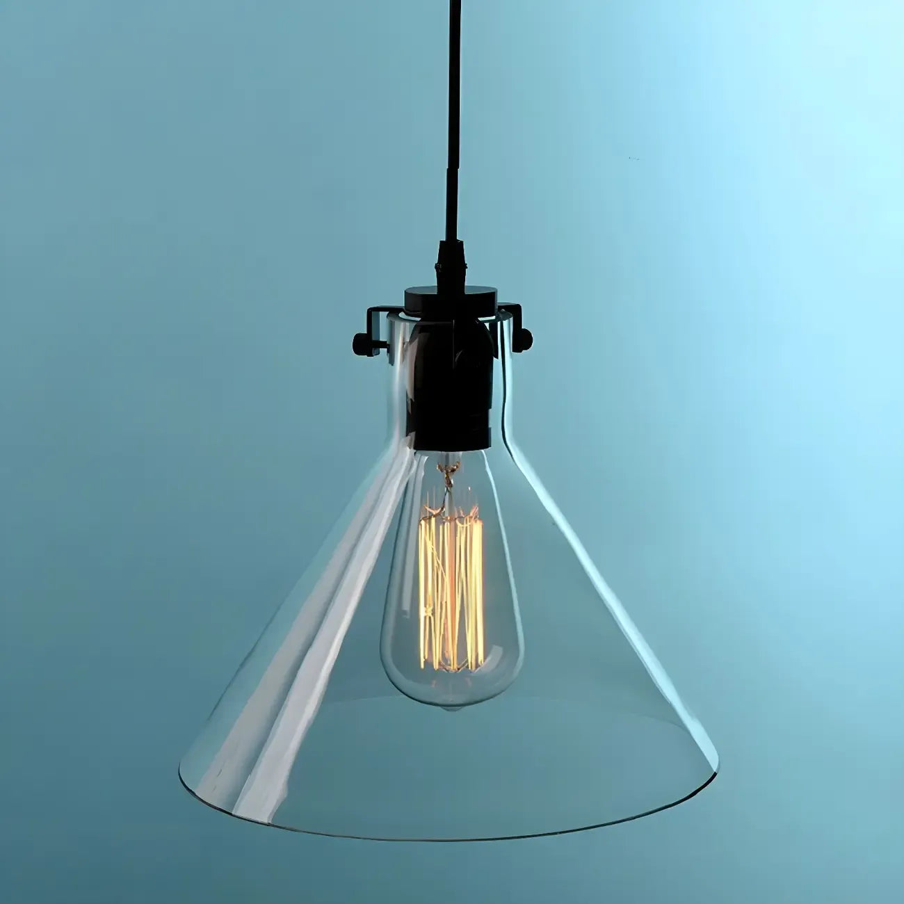 Suspension de cuisine industrielle en verre conique transparent