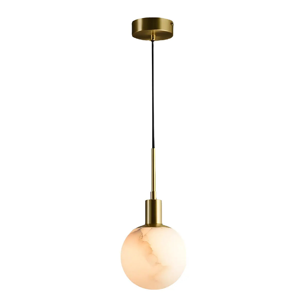Suspension minimaliste en albâtre blanc, forme globe.