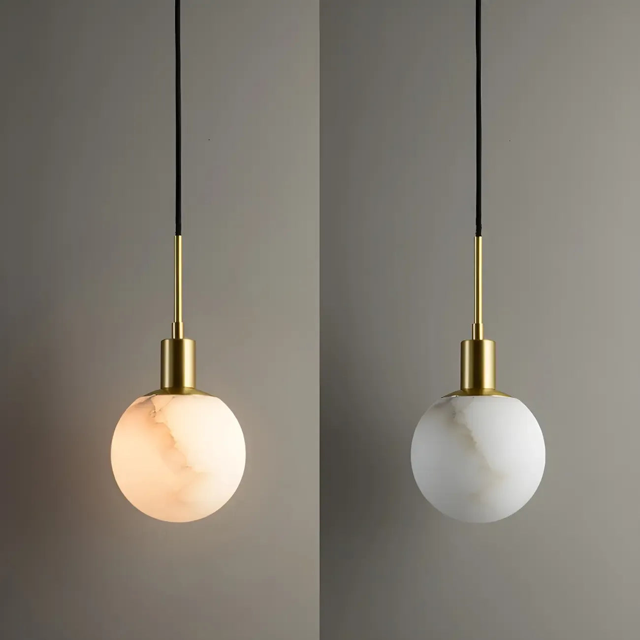 Suspension minimaliste en albâtre blanc, forme globe.
