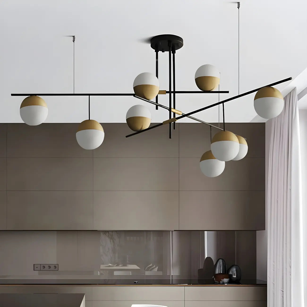 Suspension minimaliste Sputnik à 9 lumières pour îlot de cuisine