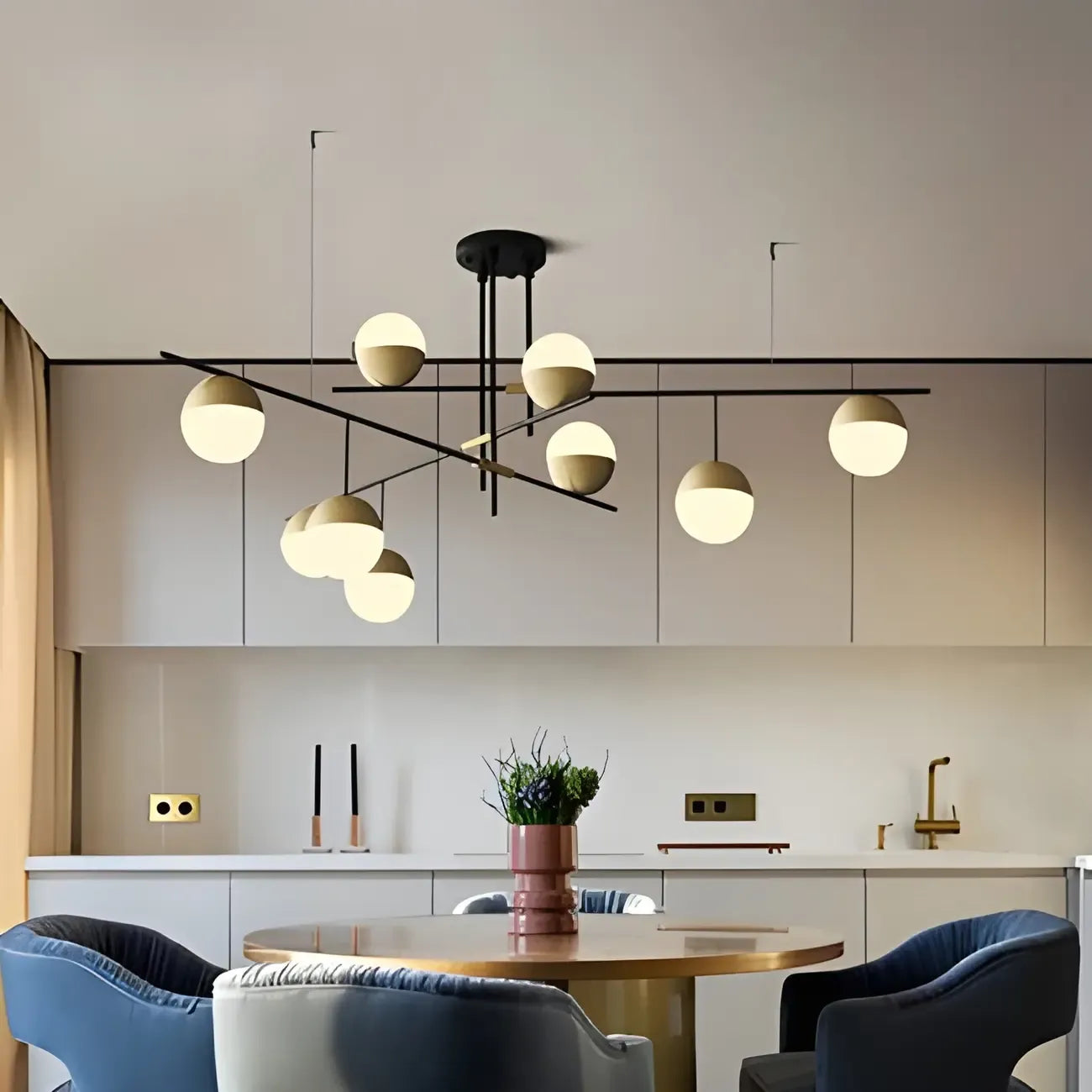 Suspension minimaliste Sputnik à 9 lumières pour îlot de cuisine
