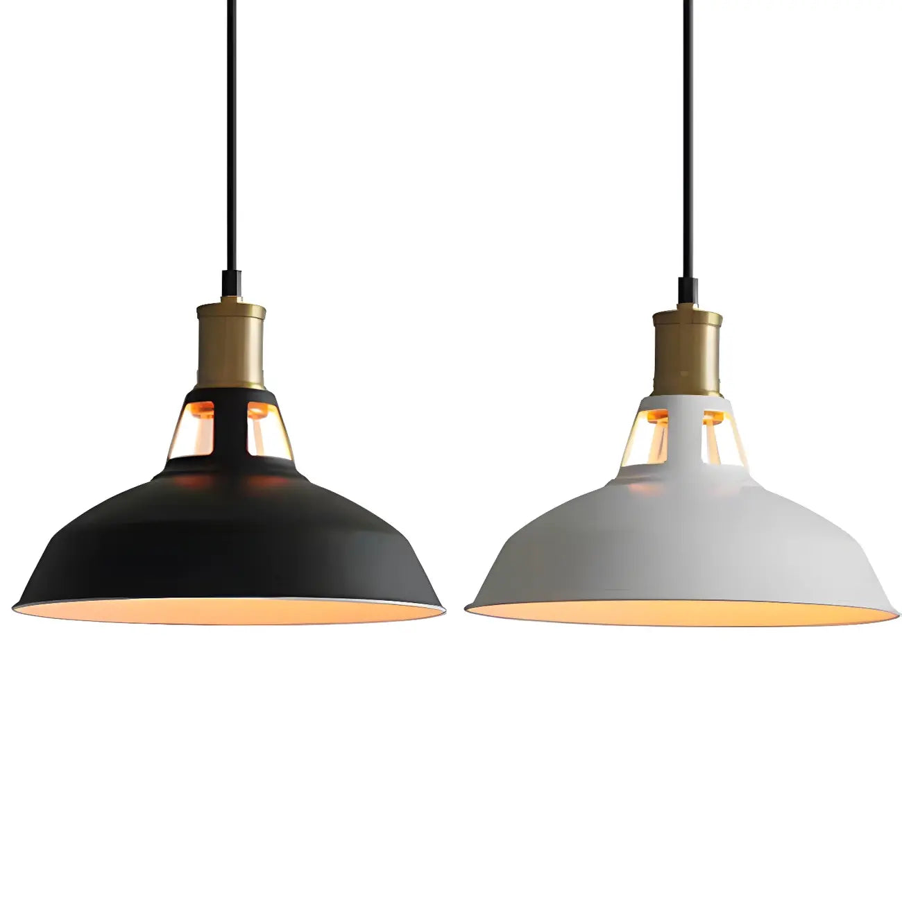 Suspension industrielle à une lumière en fer noir et doré, style grange