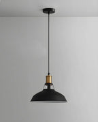 Suspension industrielle à une lumière en fer noir et doré, style grange