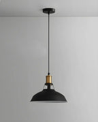Suspension industrielle à une lumière en fer noir et doré, style grange